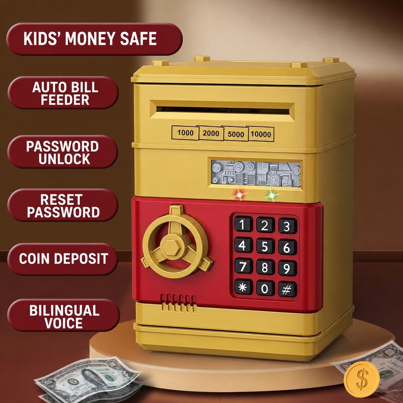 Kids’ Electronic ATM Piggy Bank – Password Money Safe with Automatic Bill Feeder