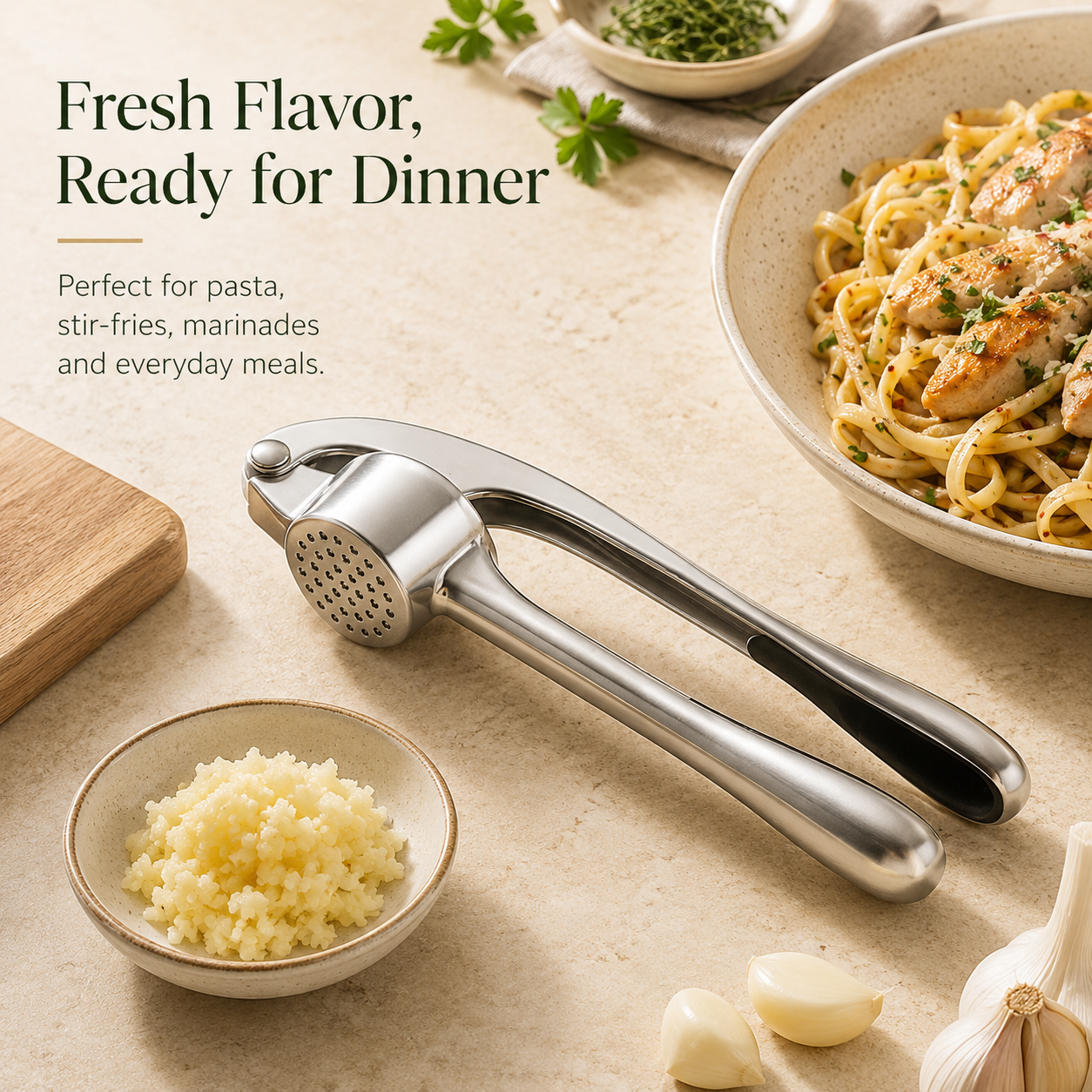 🧄 New Upgraded 6-in-1 Stainless Steel Garlic Press – Fresh Minced Garlic in Seconds