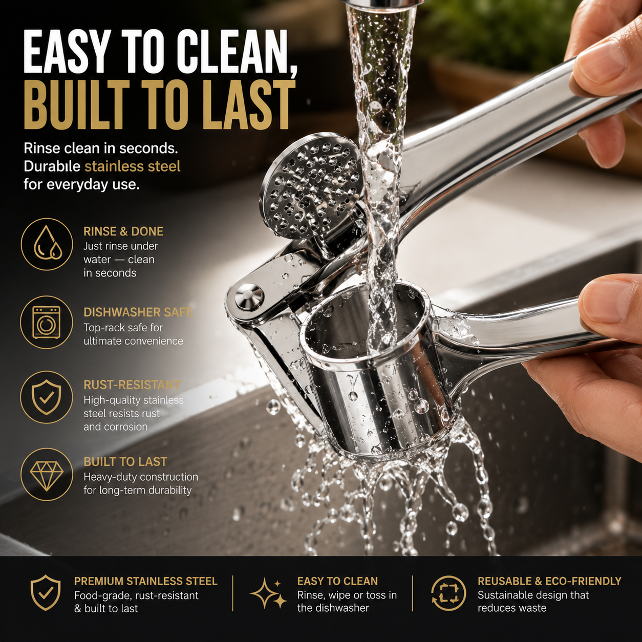 🧄 New Upgraded 6-in-1 Stainless Steel Garlic Press – Fresh Minced Garlic in Seconds