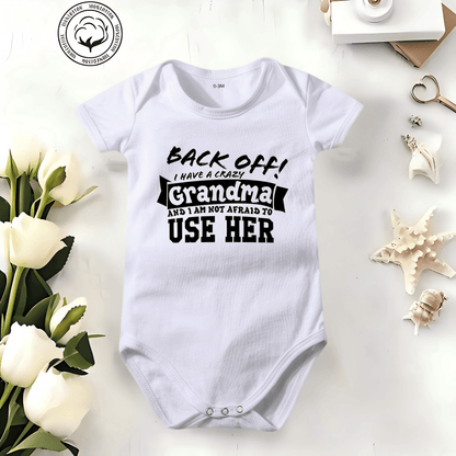 👶 "Back Off! I Have a Crazy Grandpa" Cute Cotton Baby Bodysuit