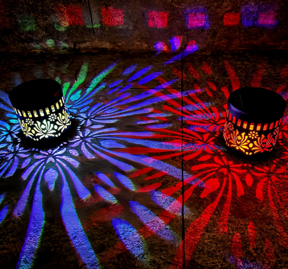 Solar Mandala Wall Light Outdoor Garden Fence Projector Lamp Patio Ambient Decor