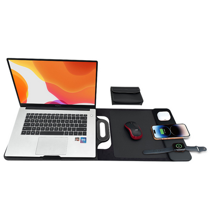 The All-In-One Mobile Workstation Sleeve | Built-In 15W Multi-Device Wireless Charger, Ergonomic Laptop Stand & Mousepad (Fits up to 16')