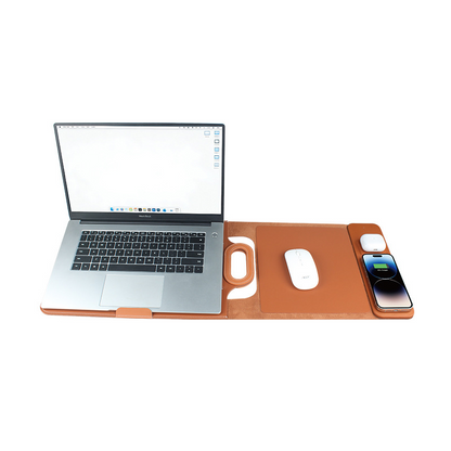 The All-In-One Mobile Workstation Sleeve | Built-In 15W Multi-Device Wireless Charger, Ergonomic Laptop Stand & Mousepad (Fits up to 16')