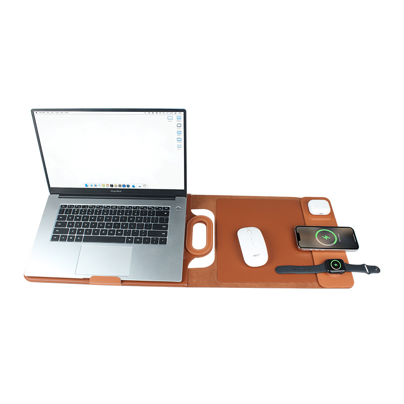 The All-In-One Mobile Workstation Sleeve | Built-In 15W Multi-Device Wireless Charger, Ergonomic Laptop Stand & Mousepad (Fits up to 16')