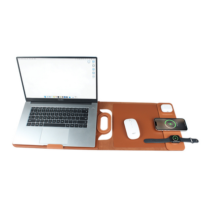 The All-In-One Mobile Workstation Sleeve | Built-In 15W Multi-Device Wireless Charger, Ergonomic Laptop Stand & Mousepad (Fits up to 16')