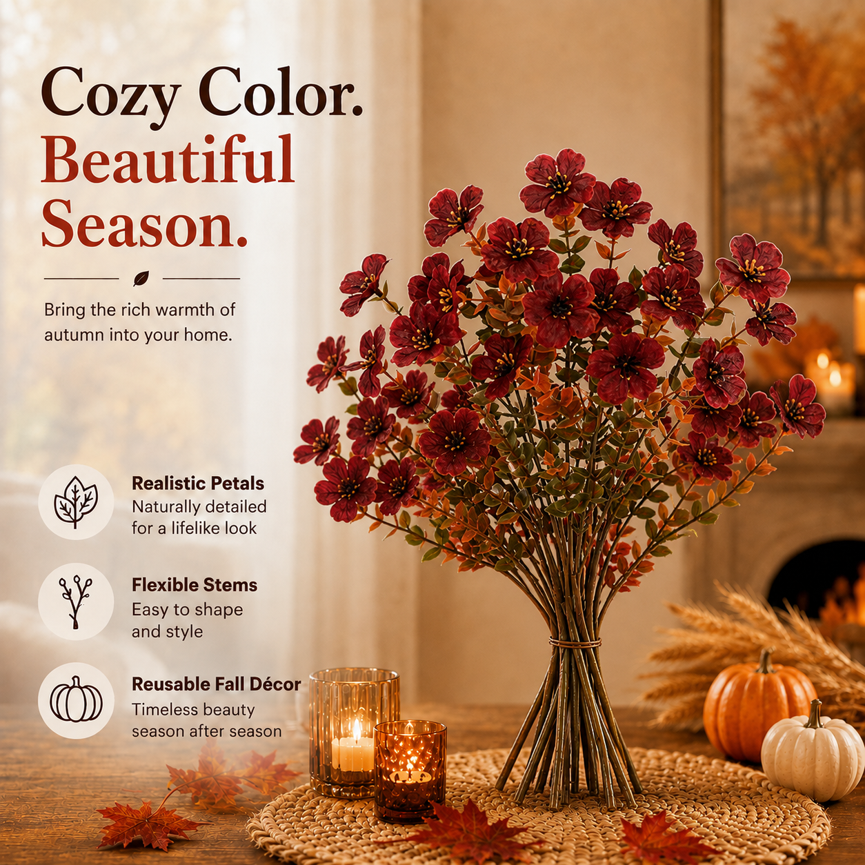 🎁  Last Day 50% OFF - Fall Artificial Flowers For Halloween &amp; Autumn Decor