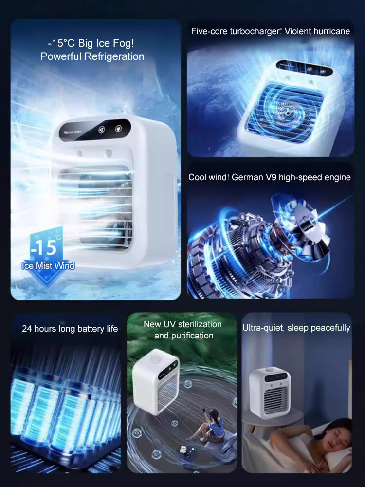 ❄️ 【The Ultimate Summer Energy-Saver (90% Savings)】 Wall-mountable, wireless, portable air cooler—rapid cooling with icy mist in just 3 seconds🧊