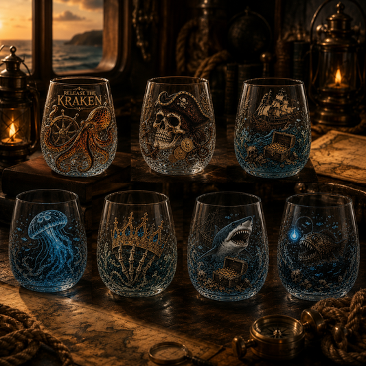 🌊 7-Piece Legendary Ocean Treasure Crystal Set for Whiskey Lovers & Home Bar Collectors ⚓✨