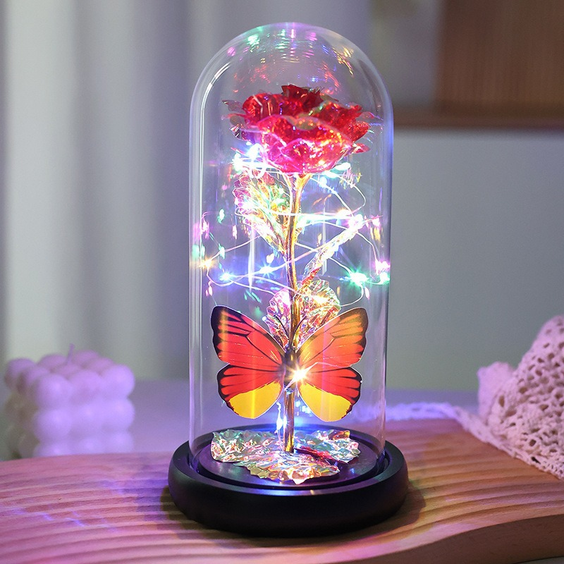 Cwkbzc Eternal Flower - Light Up Galaxy Rose in Glass Dome with Butterfly