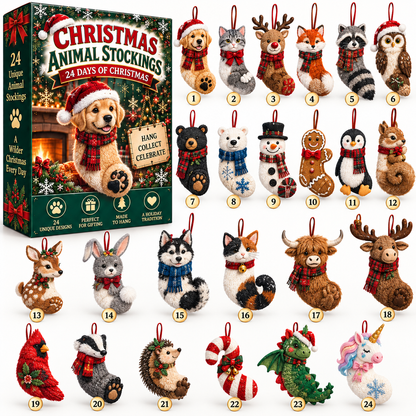 24 Days of Christmas Animal Stockings Advent Calendar – 24 Unique Animal Stocking Ornaments for Christmas Tree & Family Holiday Fun