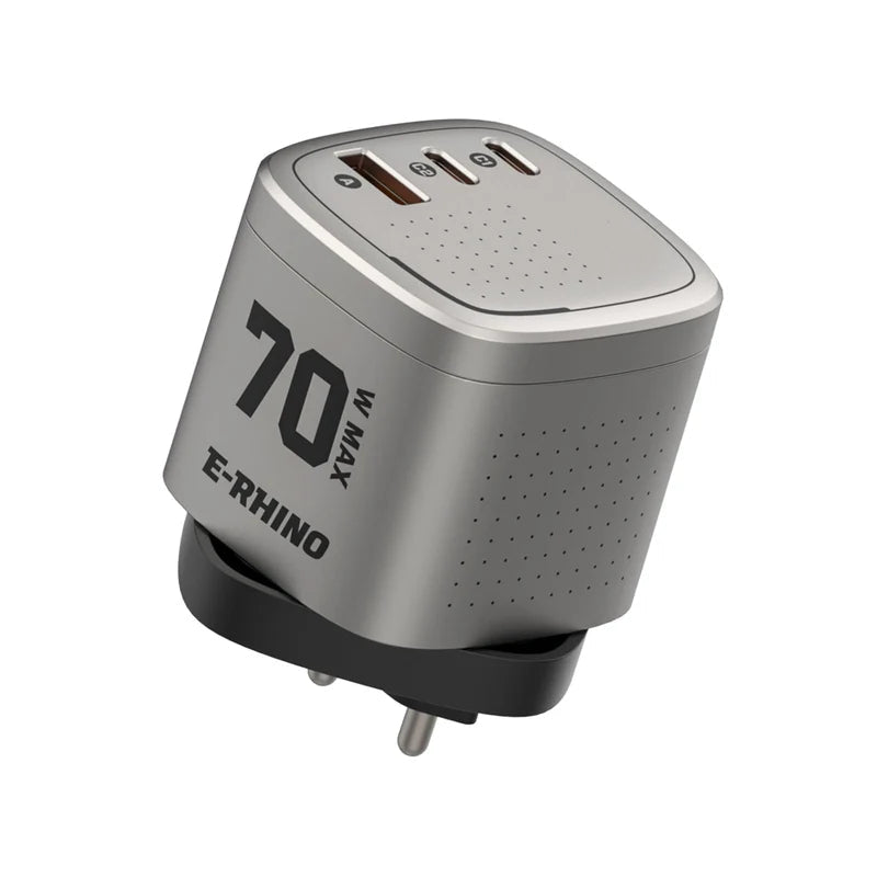 Global Travel Charger (70W, 3-Port, GaN, Integrated Rotary Plug)