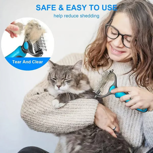 🔥Hot Sale 50% OFF!!🐾Professional Double-Sided Pet Grooming Rake ✨ Undercoat Deshedding Tool for Dogs & Cats 🐶🐱