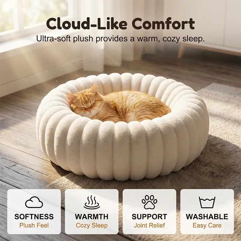 🎉 2026 Sale — Over 52,000 Sold! 🐾 Ultra-Soft Round Calming Cat & Dog Bed – Raised Rim Design 🛌
