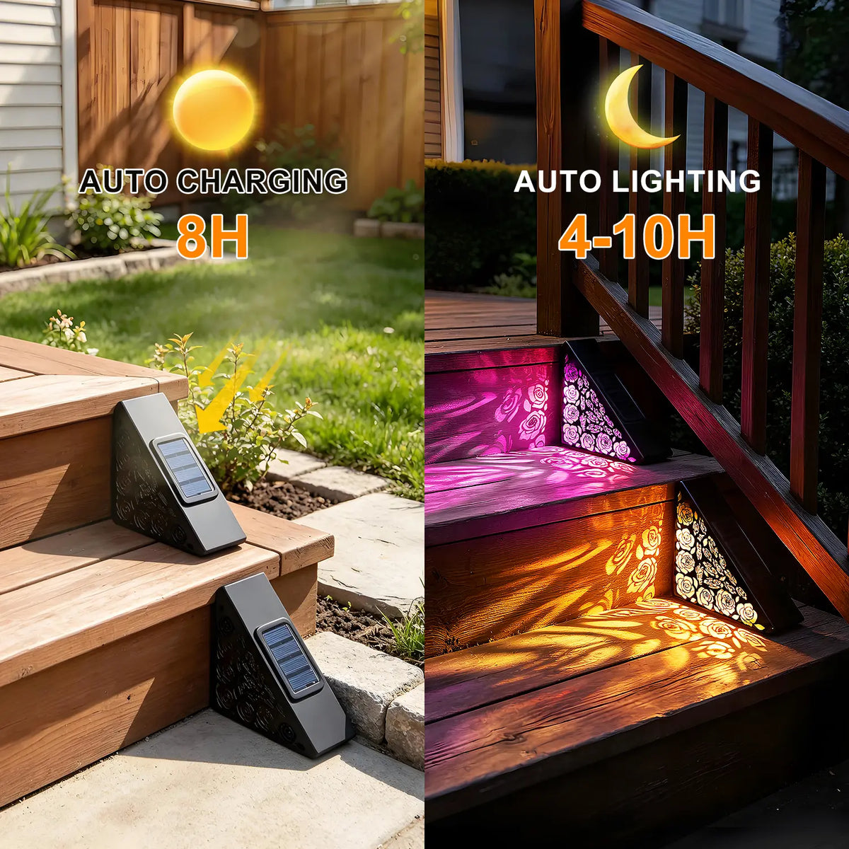 🔥Buy 1 Get 1 Free🔥Solar Step Lights – IP65 Waterproof, Gradient + Warm White Glow, Auto On at Dusk