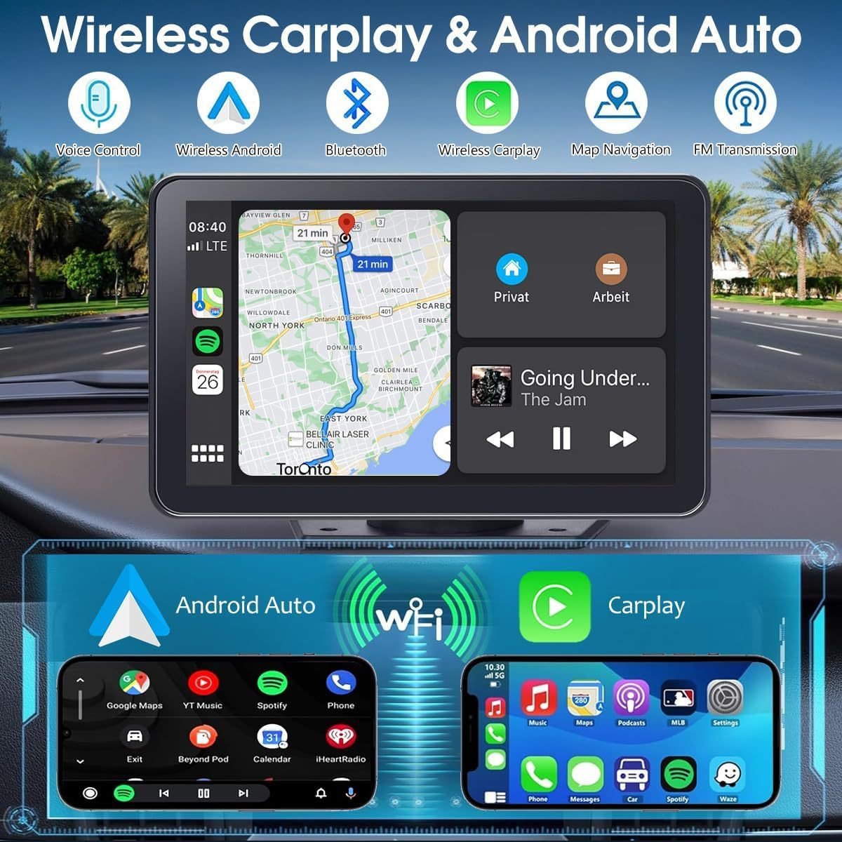 2026 Upgraded Wireless CarPlay Screen for Andriod & Iphone