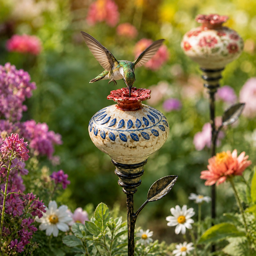 🌿 Vintage Ceramic Garden Stake – Handcrafted Floral Charm for Your Flower Beds 🌺
