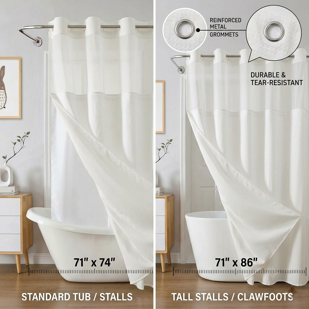 Luxury Waffle Weave Shower Curtain Set — Waterproof, One-Step Install, Includes Sheer Liner & Hooks