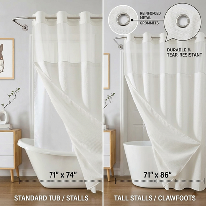 Luxury Waffle Weave Shower Curtain Set — Waterproof, One-Step Install, Includes Sheer Liner & Hooks
