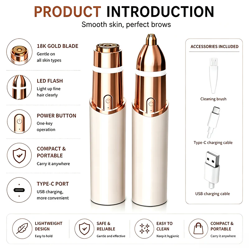 2 in 1 facial & eyebrow hair trimmer for Women,Portable Rechargeable Shaver 🪞