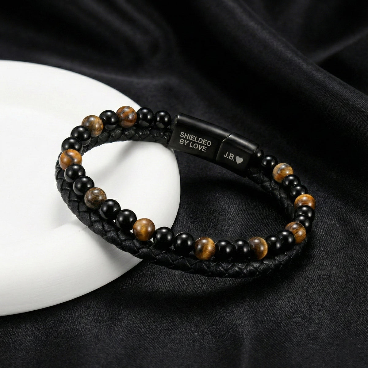 🎁A tiger's eye leather bracelet as a gift: a loving reminder (customizable with engraving, perfect for your loved one).🧡