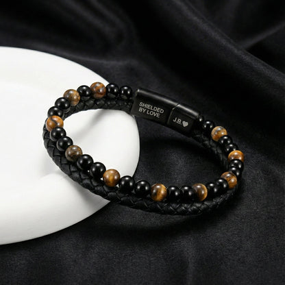 🎁A tiger's eye leather bracelet as a gift: a loving reminder (customizable with engraving, perfect for your loved one).🧡