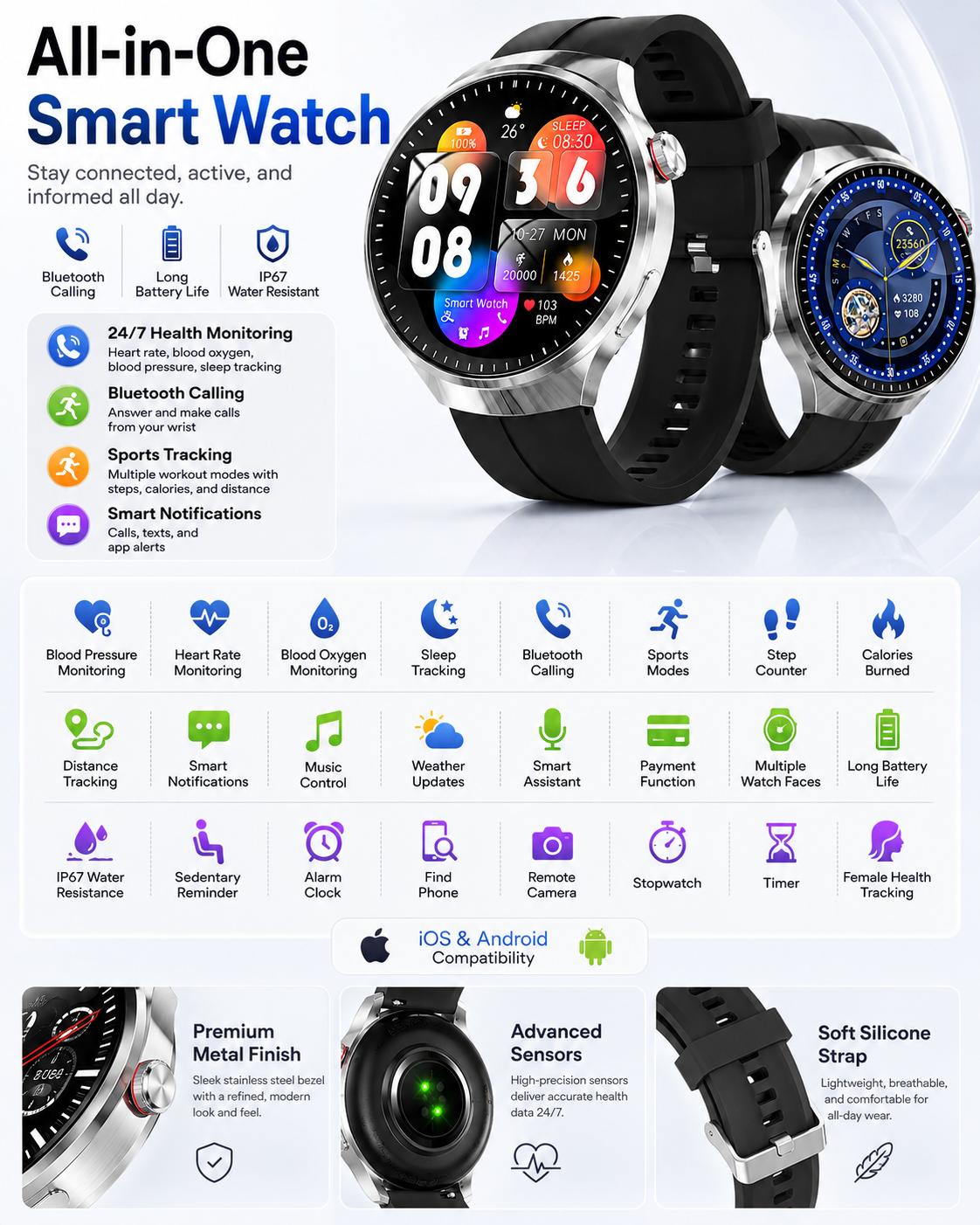 Smartwatch with 24/7 Health & Activity Tracking