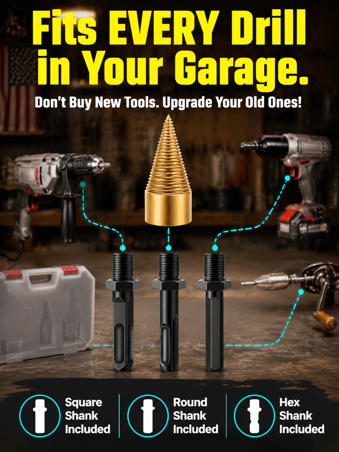 🪓 Titanium Wood Splitter | 6-Piece Drill Bit Set | Titanium Coated | Safe Axe Alternative | Protect Your Back⚡️