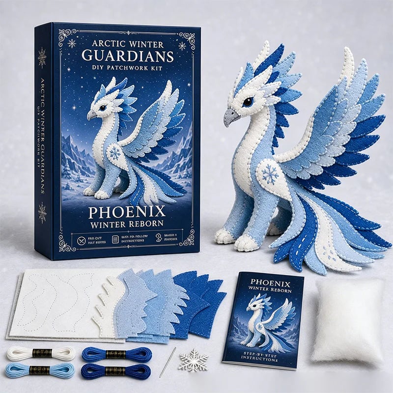 DIY Ice Dragon Felt Patchwork Kit Arctic Winter Guardian Sewing Set