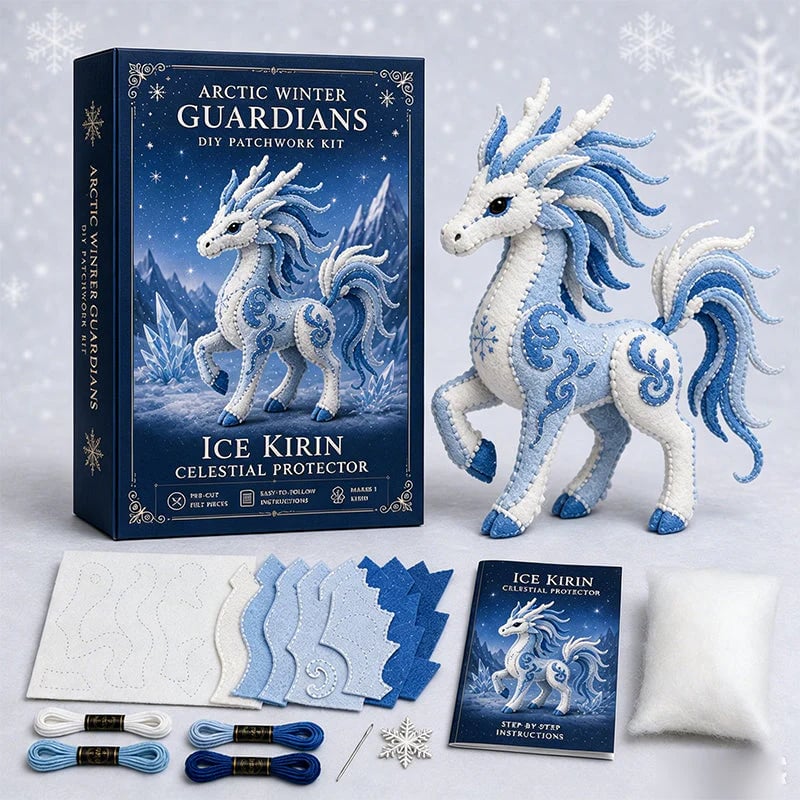 DIY Ice Dragon Felt Patchwork Kit Arctic Winter Guardian Sewing Set