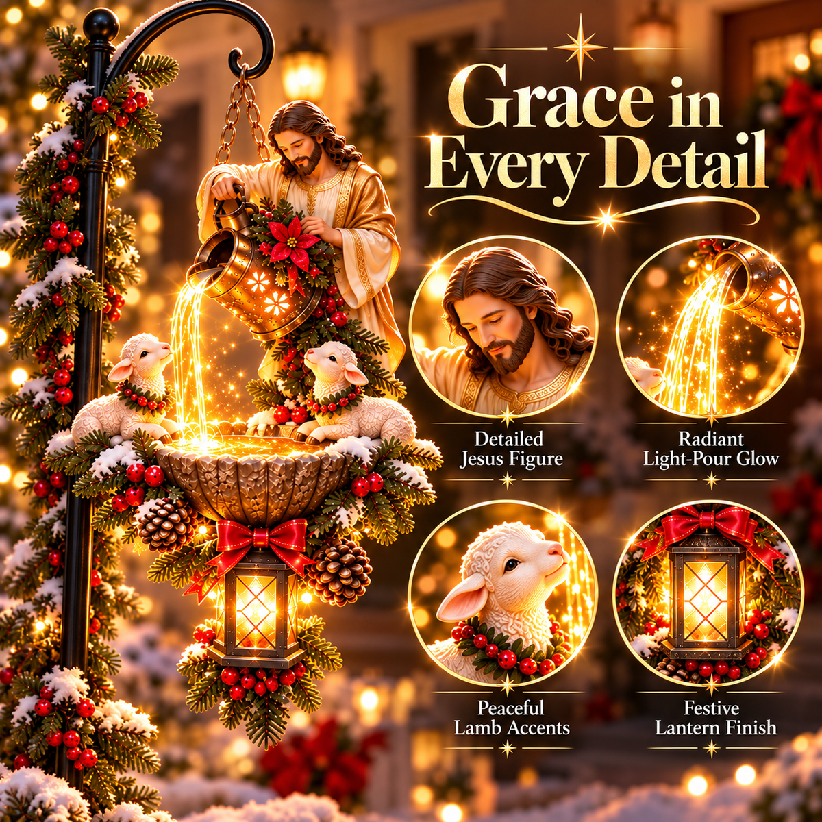 ✝️ Jesus Blessing Lighted Hanging Fountain™ – Christian Christmas Garden Decor
