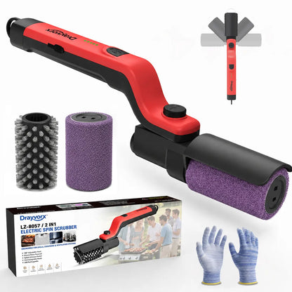 Drayvorx 2-in-1 Cordless Electric Grill Brush, Spin Scrubber with 3-Speed Motor for BBQ Cleaning