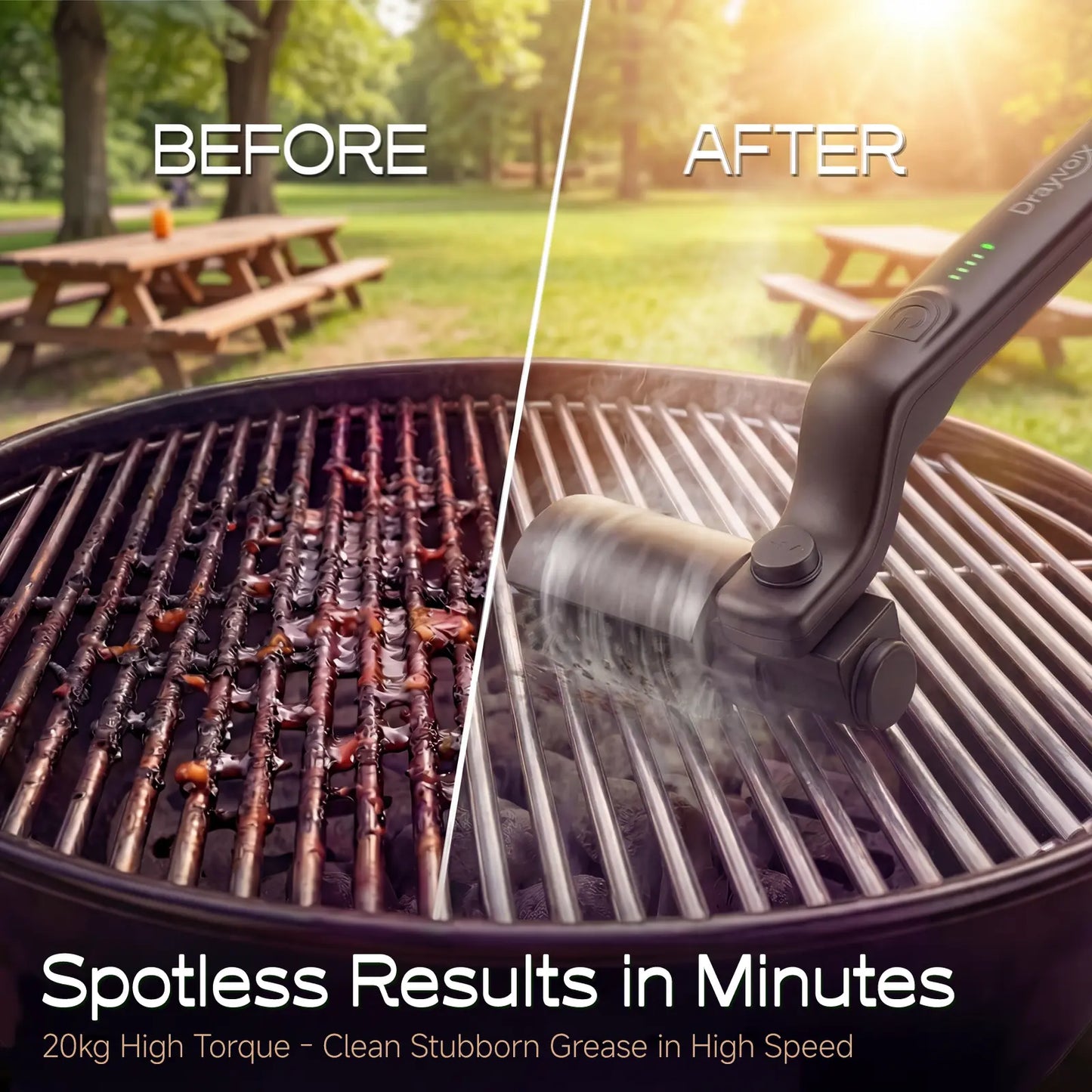 Drayvorx 2-in-1 Cordless Electric Grill Brush, Spin Scrubber with 3-Speed Motor for BBQ Cleaning