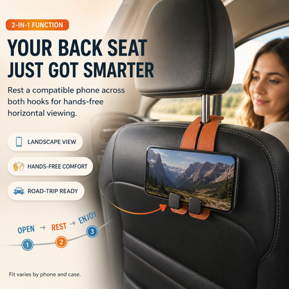 🚗Foldable Dual-Hook Car Headrest Organizer & Phone Holder