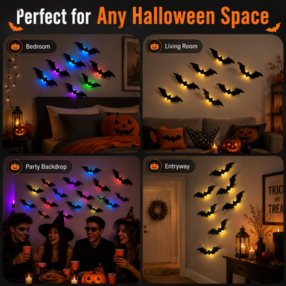 Telaion 3D LED Halloween Bat Wall Decor – Colorful Glowing Flying Bats