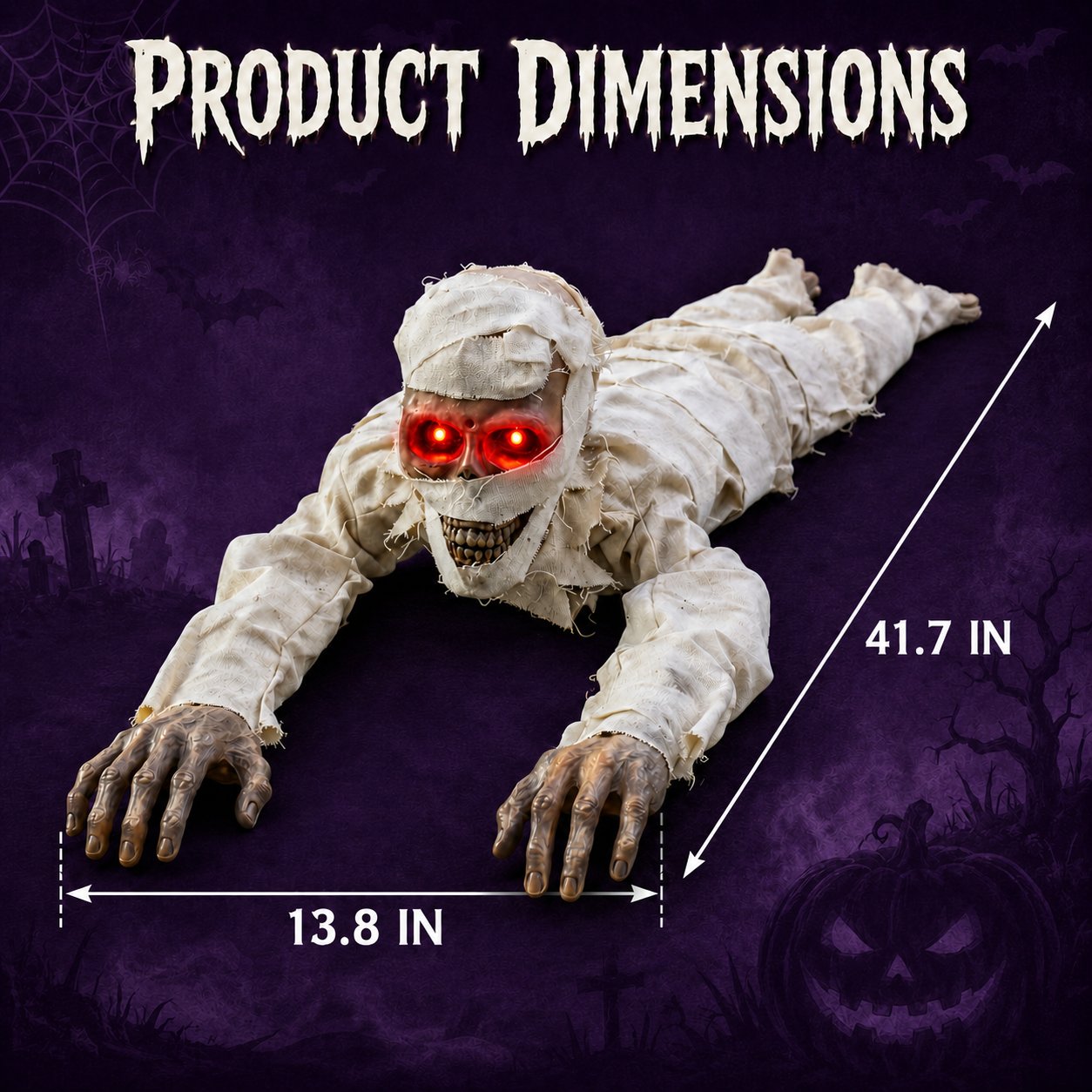 💀Sound-Activated Animated Crawling Mummy with Glowing Red Eyes