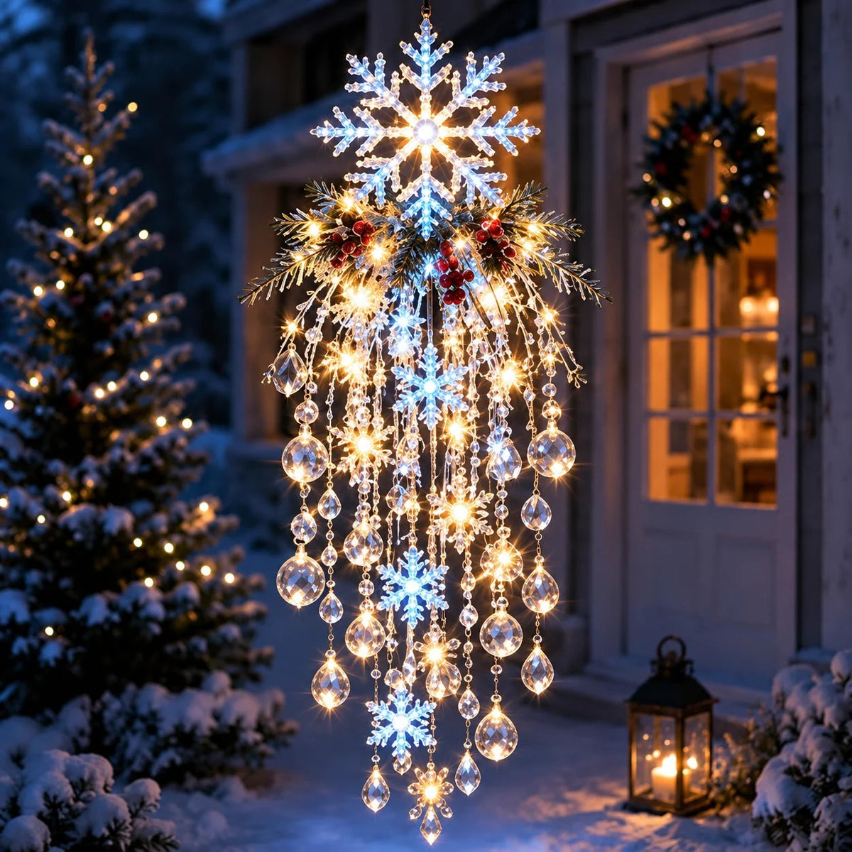Crystal Cascade Christmas Light – Hanging Snowflake & Crystal LED Porch Décor ✨❄️
