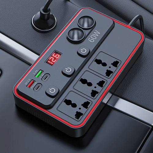 Multifunctional Car Charger with AC Outlets & USB