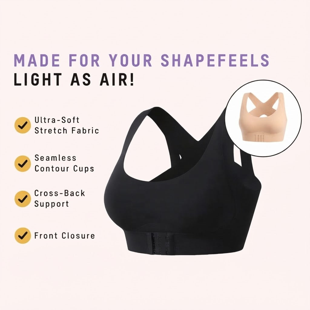 ✨50% OFF NOW! 👙 Front Closure Cross-Back Wireless Posture Bra – Ultra Push-Up, All-Day Comfort & Natural Lift for a Slimmer, Taller Silhouette 💖
