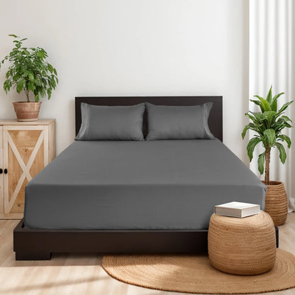 DECOR 4 Pcs Solid Bed Sheets - Brushed Microfiber Set