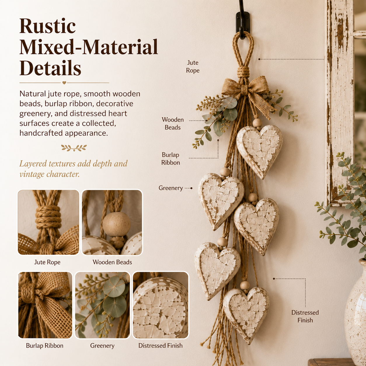 🤎 Handcrafted Hanging Heart Wall Decor – A Heartwarming Gift for Every Home