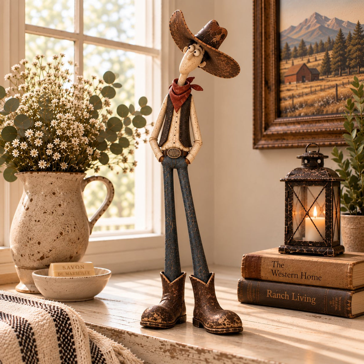 🔥🤠🐴 Whimsical Western Cowboy & Horse Figurine Duo 🌵