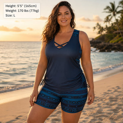 Women's Tummy Control Tankini Set with Built-In Bra – Flattering Boho Swimwear with Shorts💝