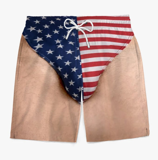 Custom Funny Patriotic Men Swim Trunks - Personalized Summer Vacation And Travel Gifts For Men - Freedom And Chill