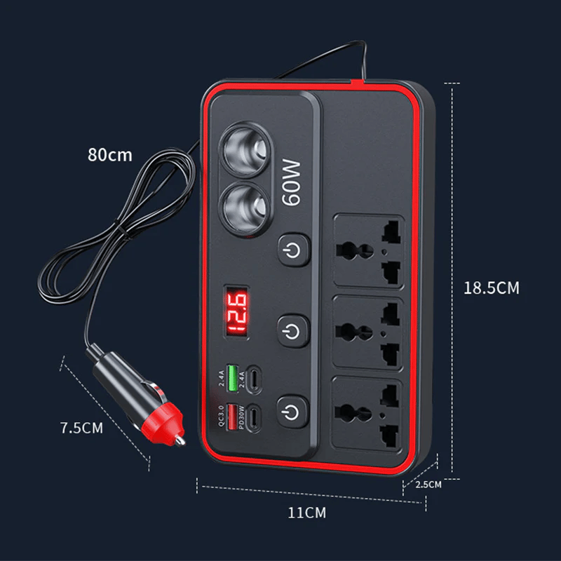Multifunctional Car Charger with AC Outlets & USB