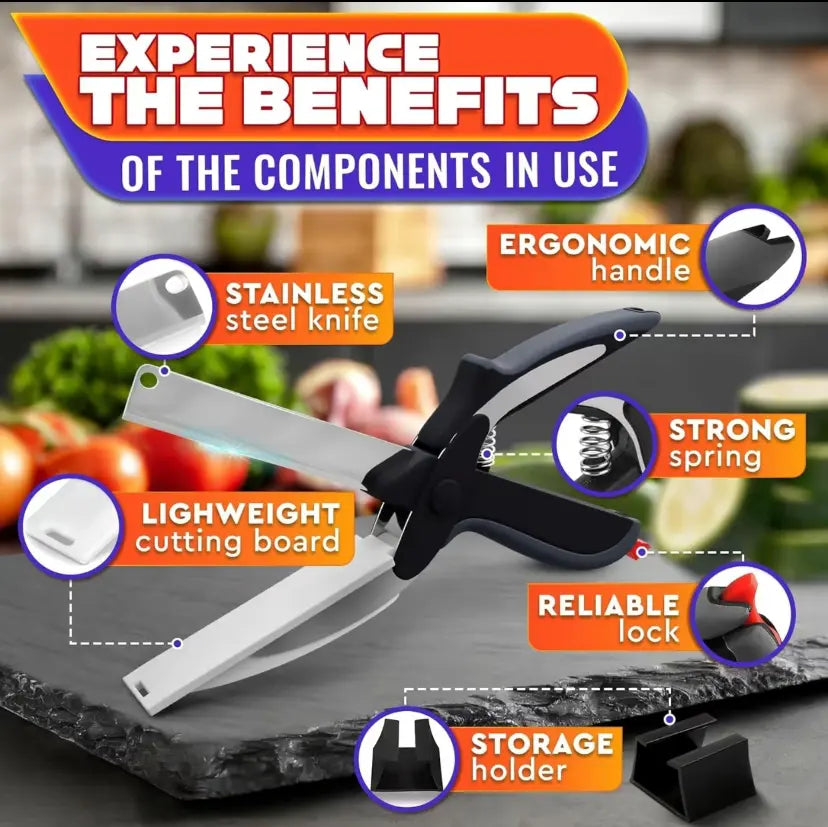 2-in-1 Kitchen Scissors with Cutting Board – Stainless Steel Food Cutter for Meat, Vegetables, Fruit & Cheese