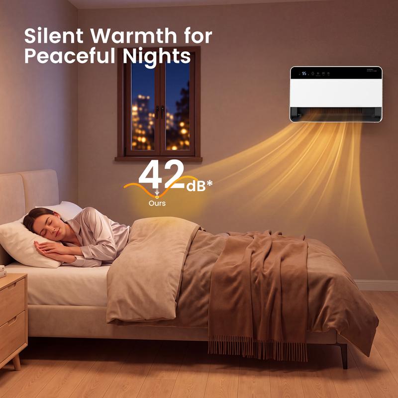 16IN Wall Mounted Space Heater, 1500W Fast Heating Convection Heater with 60° Vertical Swing, Touch & Remote Control, 4 Modes, Overheat Auto-Shutoff, V-0 Flame Retardant Housing, Child Lock for Home Bedroom