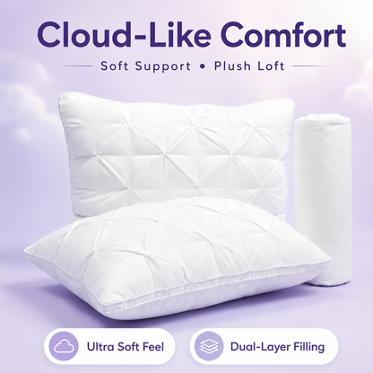 Tufted Neck Support Pillow | Cooling Breathable & Fluffy, No-Flat Fill for All Sleep Positions
