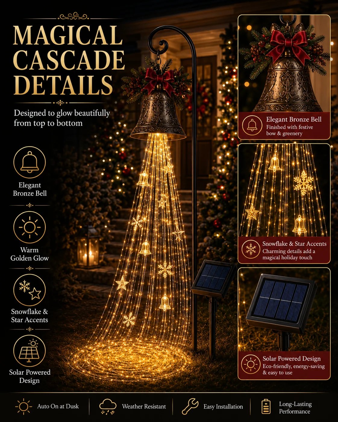 🔥Buy 2 Get 20% OFF🔥🎄 Christmas Bell Cascade Solar Yard Light✨