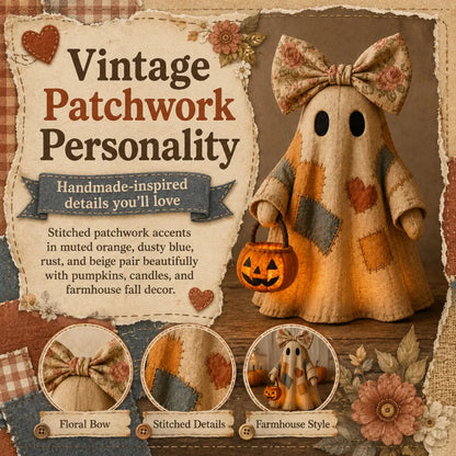 👻 25.6" Lighted Vintage Patchwork Ghost – Cozy Halloween & Fall Home Decor
