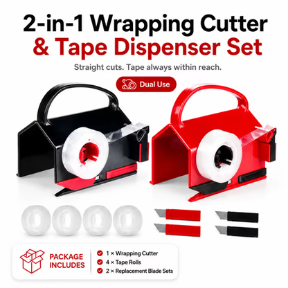 2-in-1 Wrapping Paper Cutter & Tape Dispenser - Faster Gift Wrapping Tool